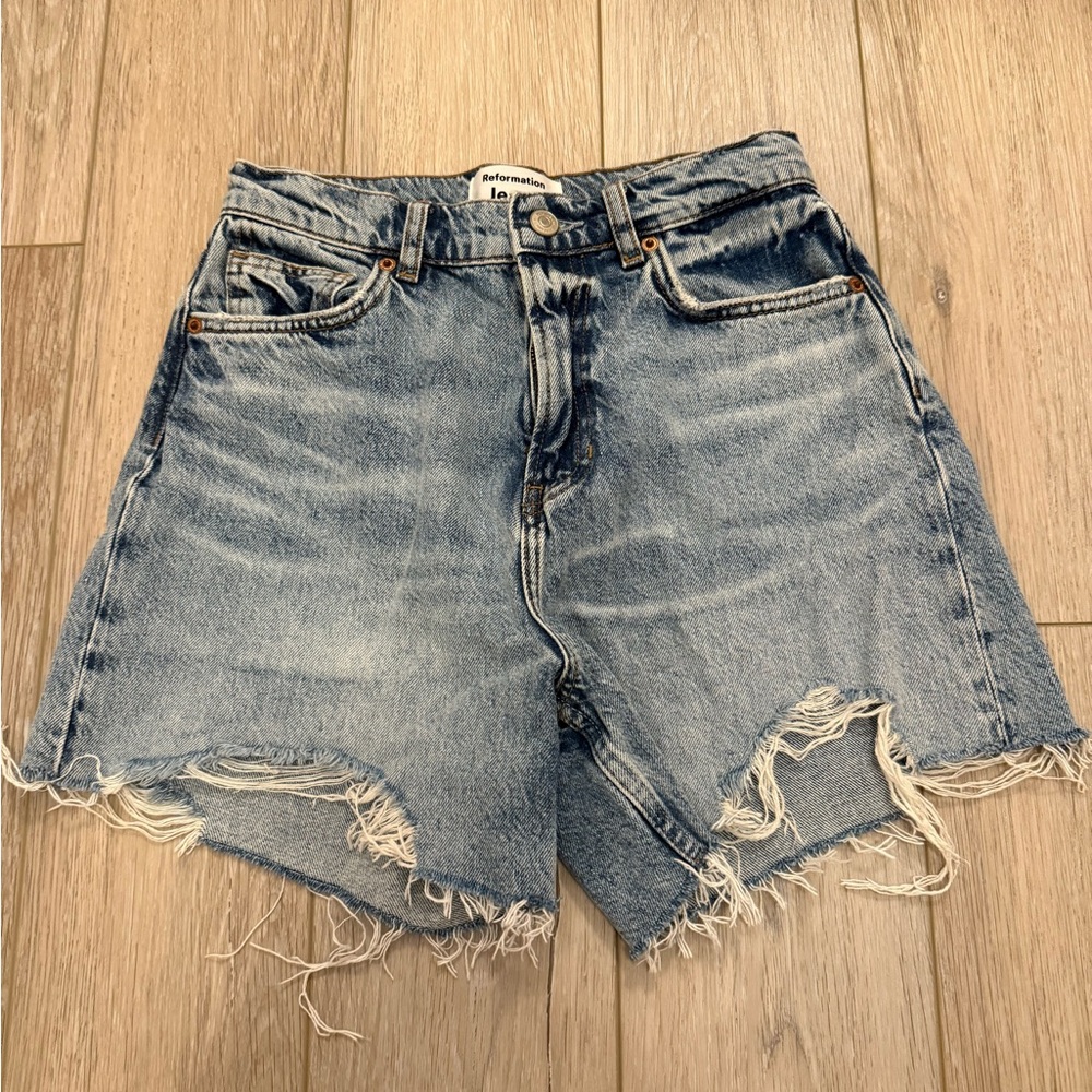 Reformation Distressed Denim Shorts in size 25
